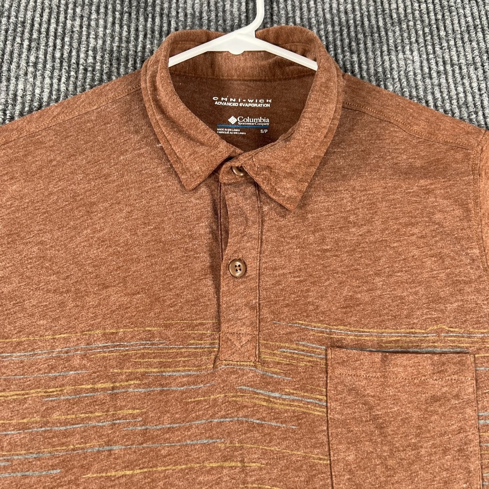 Columbia Polo Shirt Mens Small Brown Short Sleeve Outdoor Hiking‎ Casual Soft